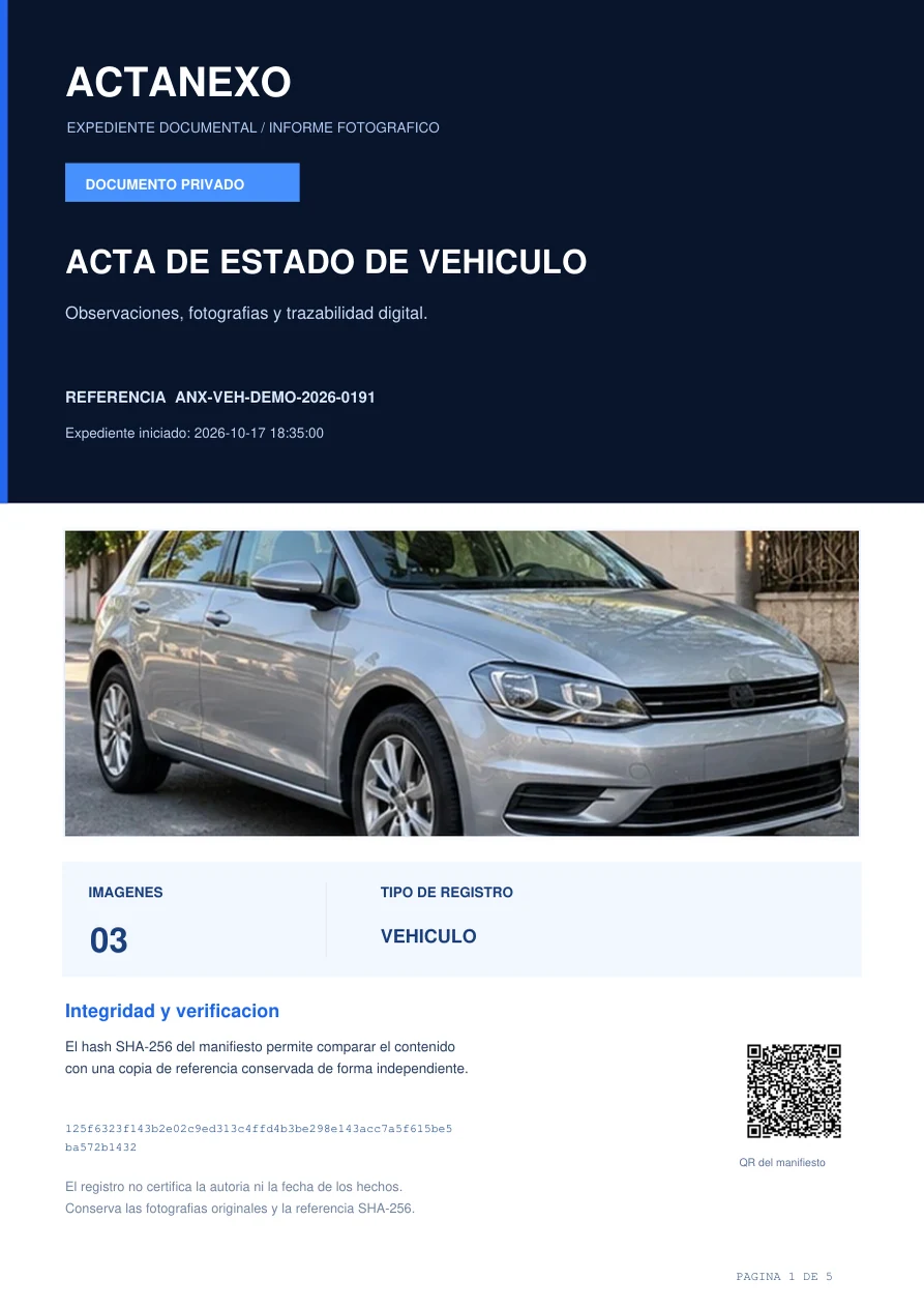 Primera página del PDF de muestra: Acta de estado de vehículo